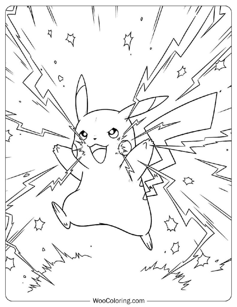 Powerful Pikachu Electric Attack Coloring Page for Preschoolers