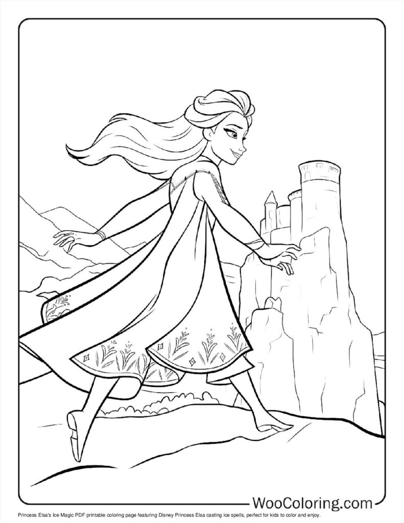 Princess Elsa's Ice Magic Coloring Page For Kids