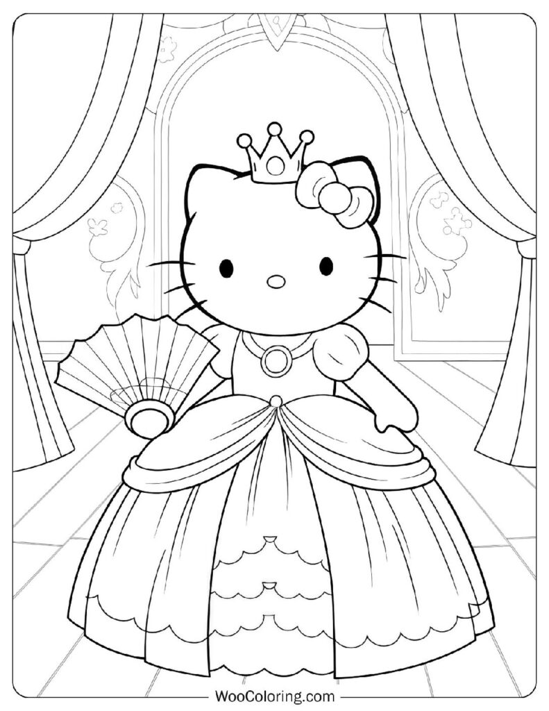 Princess Hello Kitty Coloring Sheet