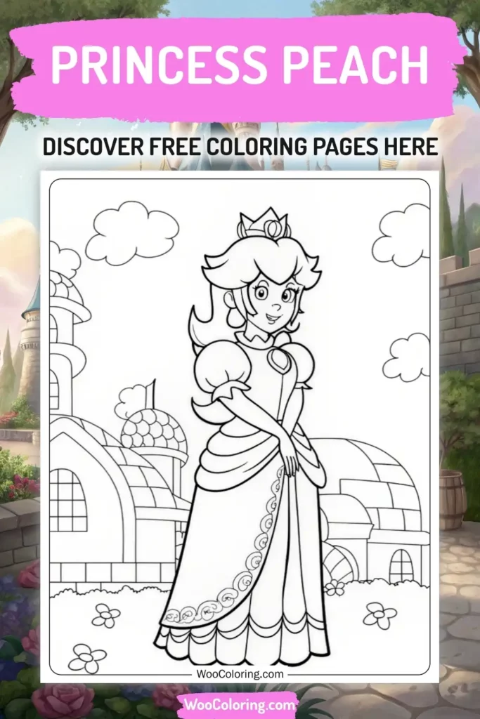 Princess Peach coloring pages designs with princess