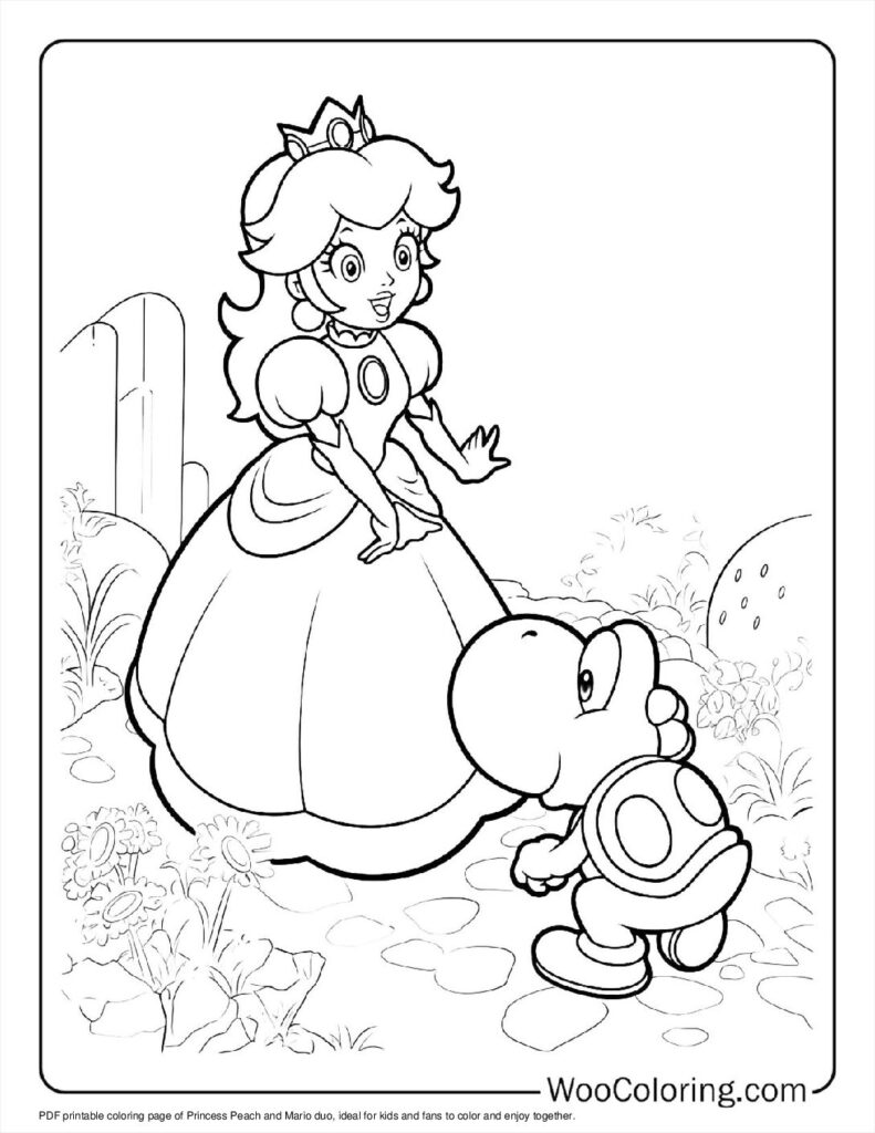 Princess Peach and Dino Coloring Page