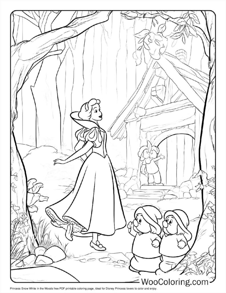 Princess Snow White in the Woods Coloring Page