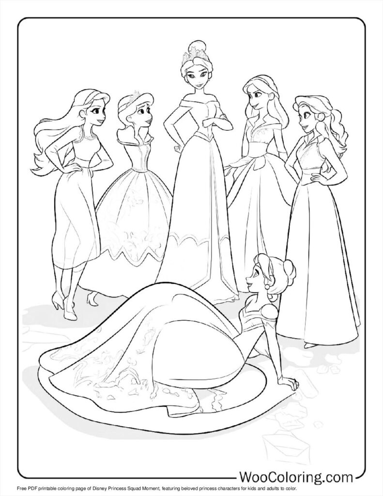 Princess Squad Moment Coloring In For Kids