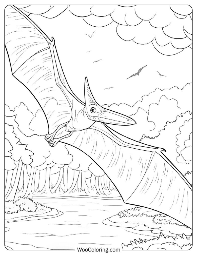 Pterodactyl Soaring Over a Lake