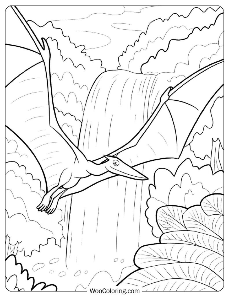 Pterodactyls Flying Over Waterfall in the Jurassic Park