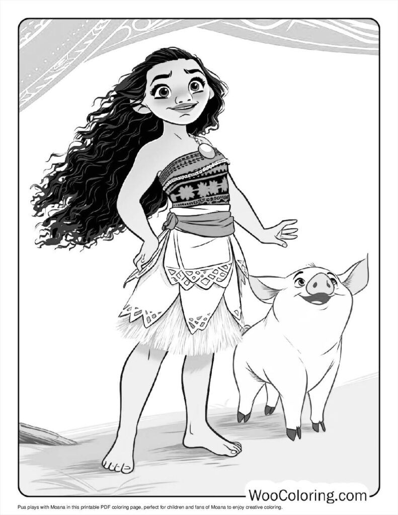 Pua's Playtime with Moana Coloring Page For Kids