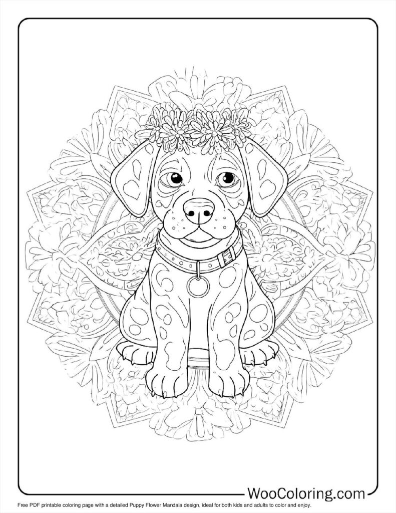 Puppy Flower Mandala To Color
