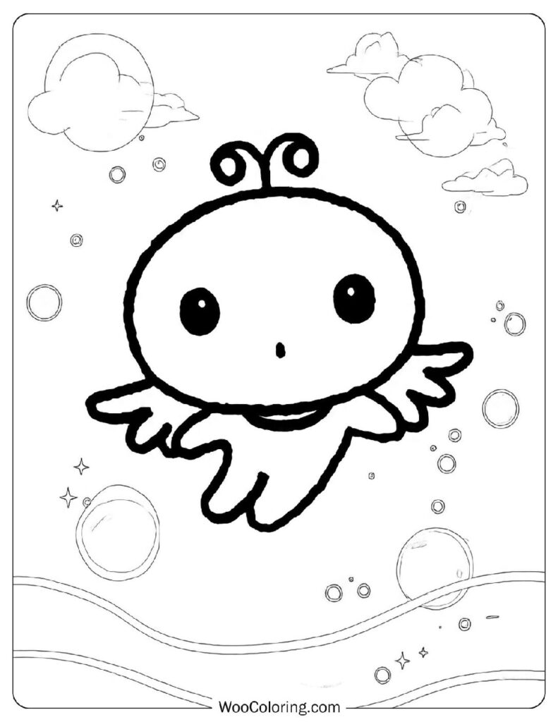 Pururun Kyupi Sanrio fairy floating underwater surrounded by bubbles and light
