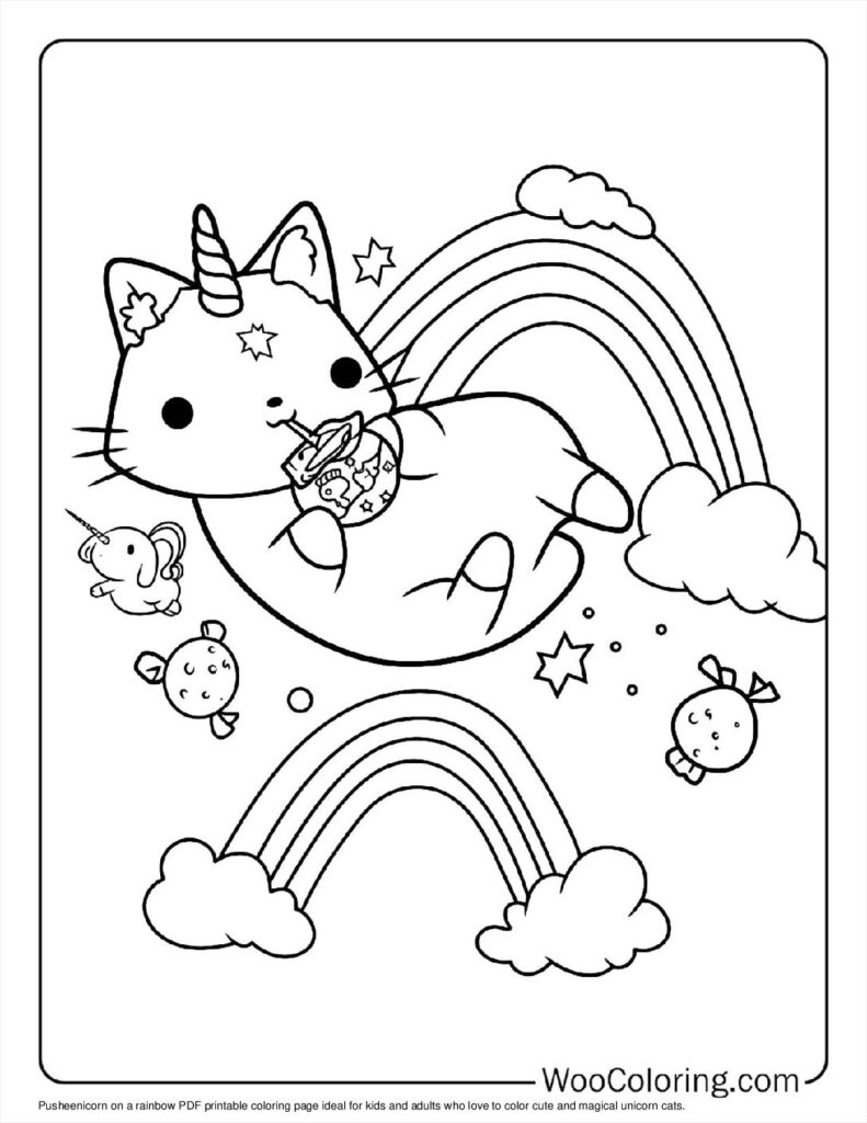 100  Unicorn Cat coloring pages  Free PDF To Print  - 28