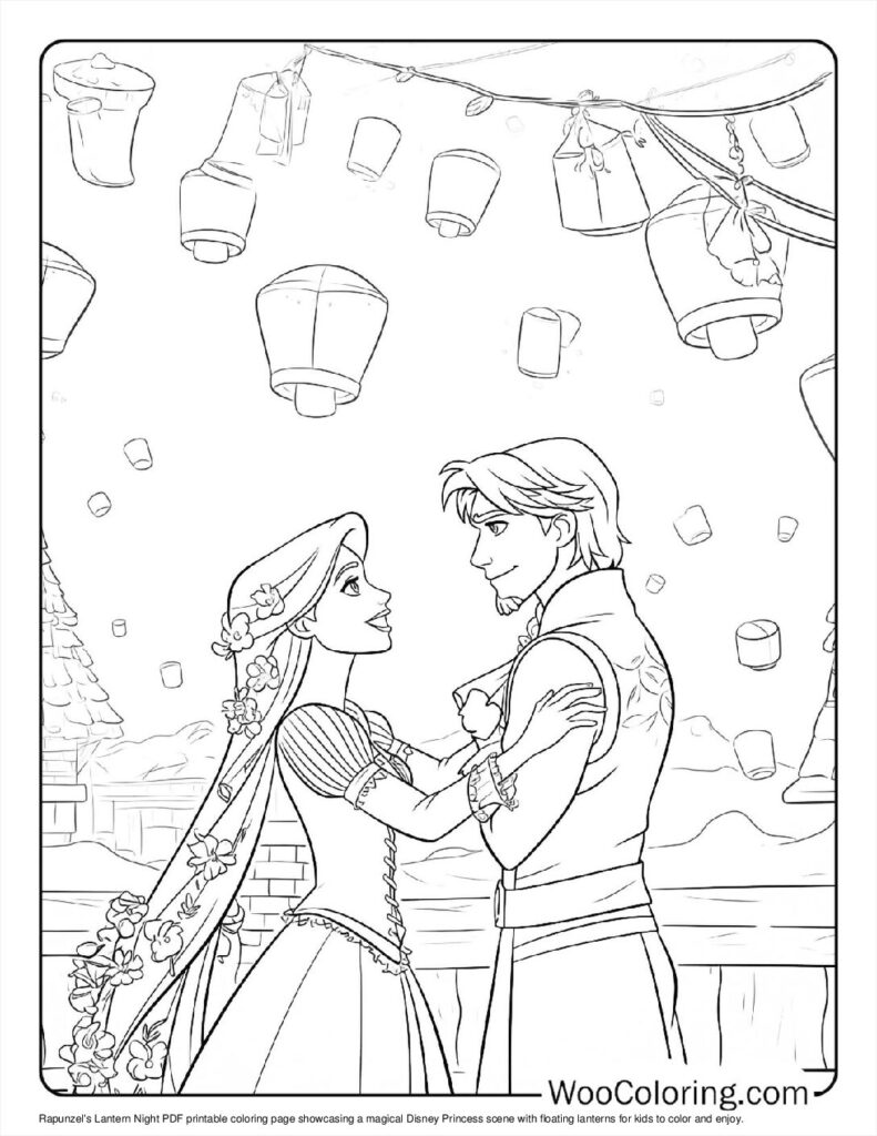 Rapunzel's Lantern Night Coloring In For Kids