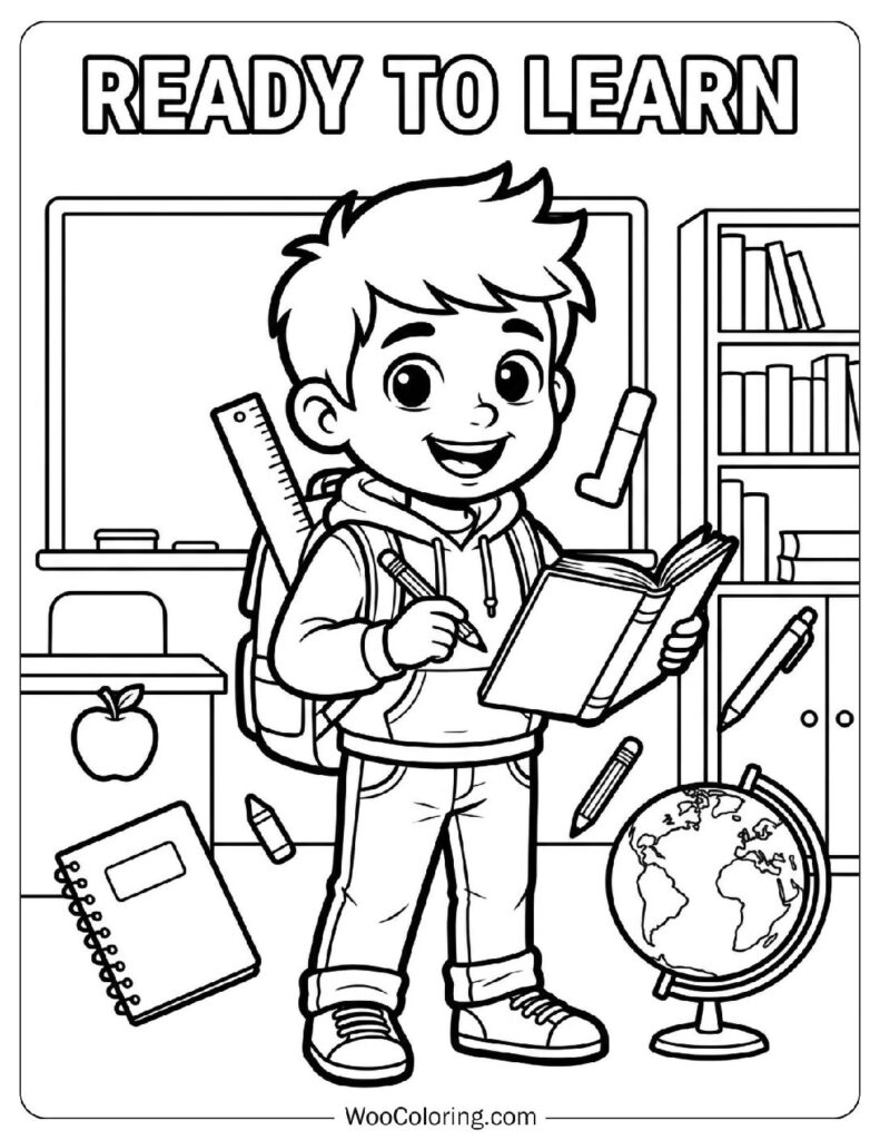 Ready to Learn Boy with School Supplies and Backpack