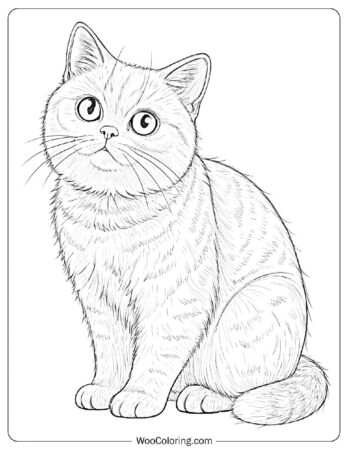 Realistic Big-Eyed British Shorthair Outline Drawing Coloring Page