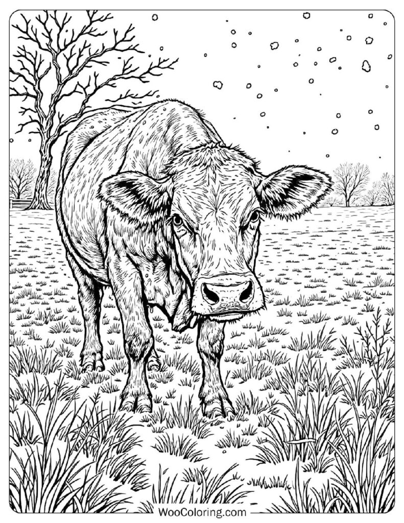 Realistic Cow Coloring Page For Adults