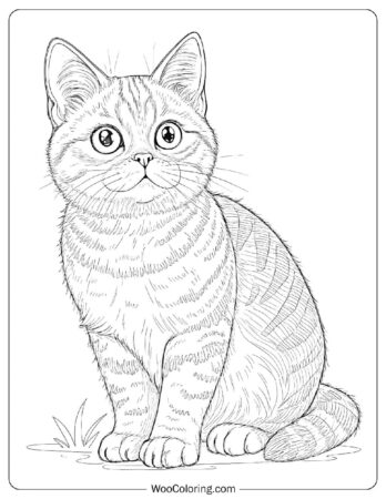 Realistic Cute American Shorthair Illustration Coloring Page