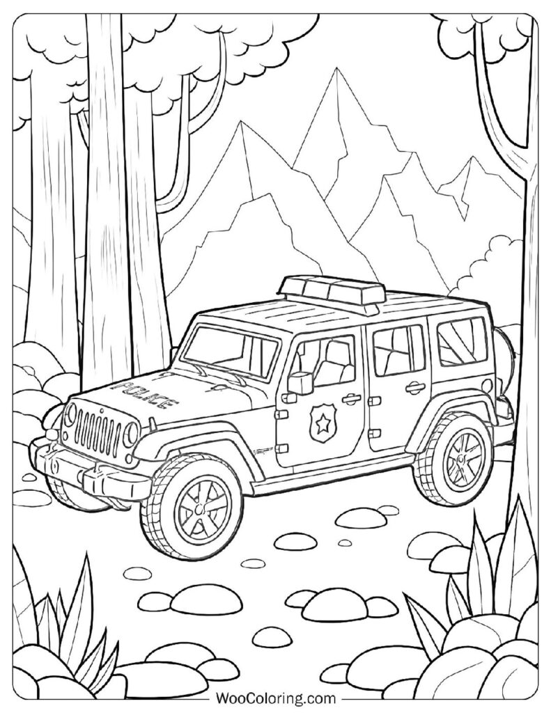 Realistic Jeep Wrangler Unlimited Rubicon Police Vehicle Picture To Color