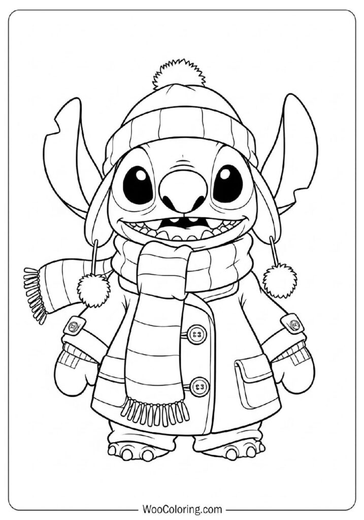 Realistic Stitch Wearing Adorable Clothes Ready for a Cold Winter Adventure