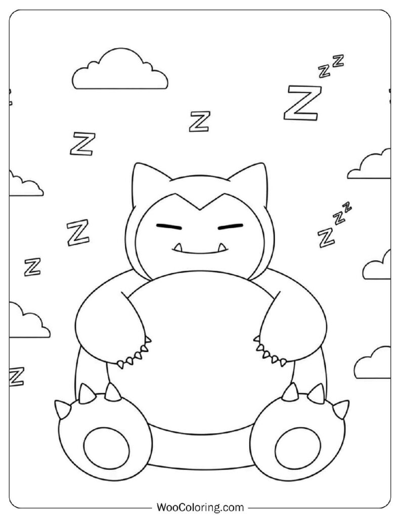 Relaxed Snorlax Sitting with Z Symbols Picture to Color