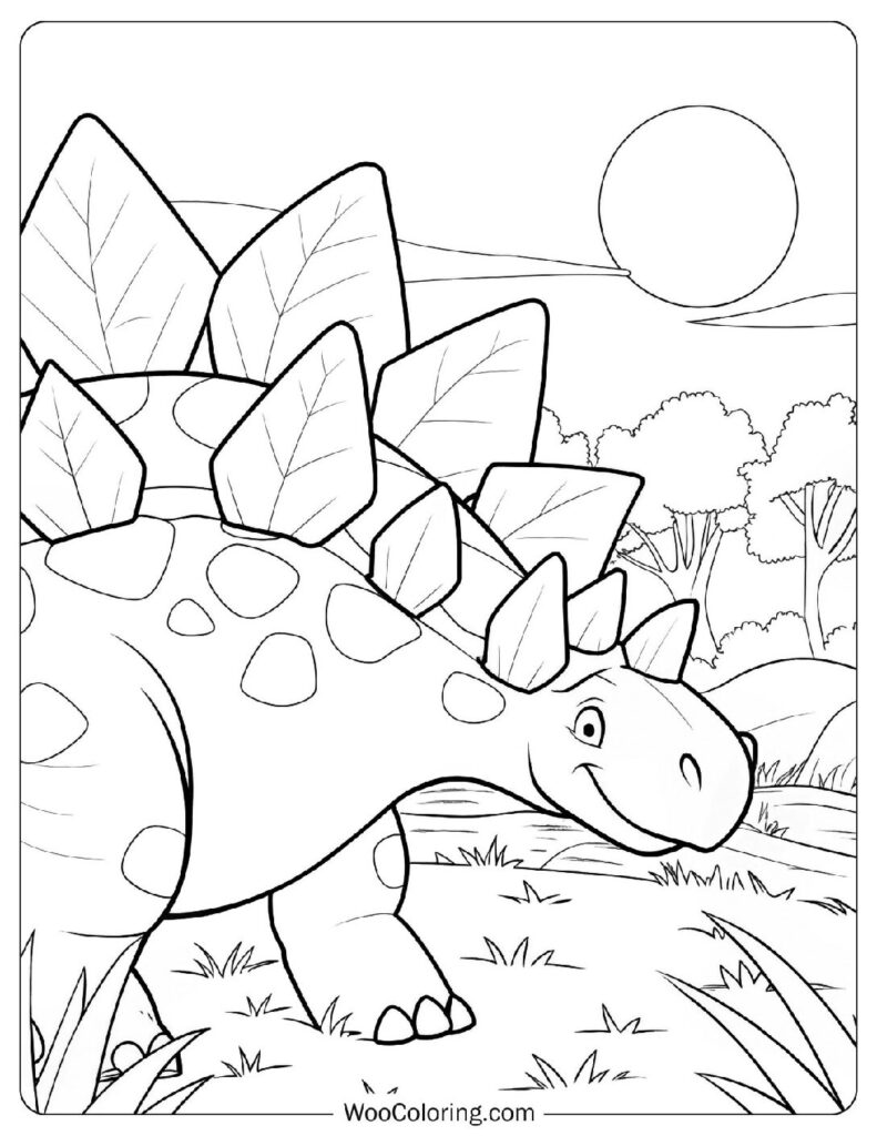 Relaxed Stegosaurus at Sunset