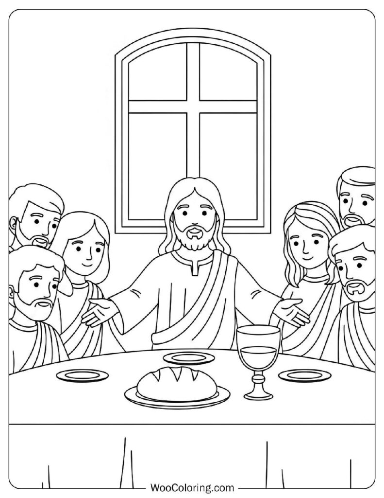 Religious Easter Scene with Bread and Wine Coloring Picture
