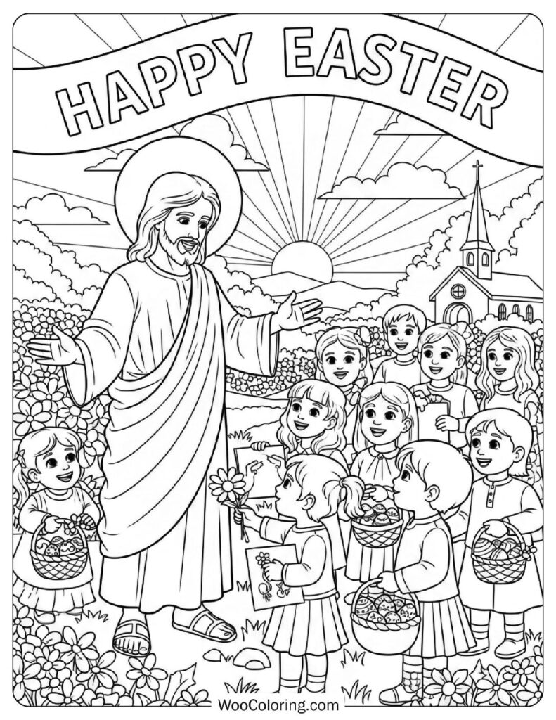 Risen Jesus Greeting Children on Easter Morning