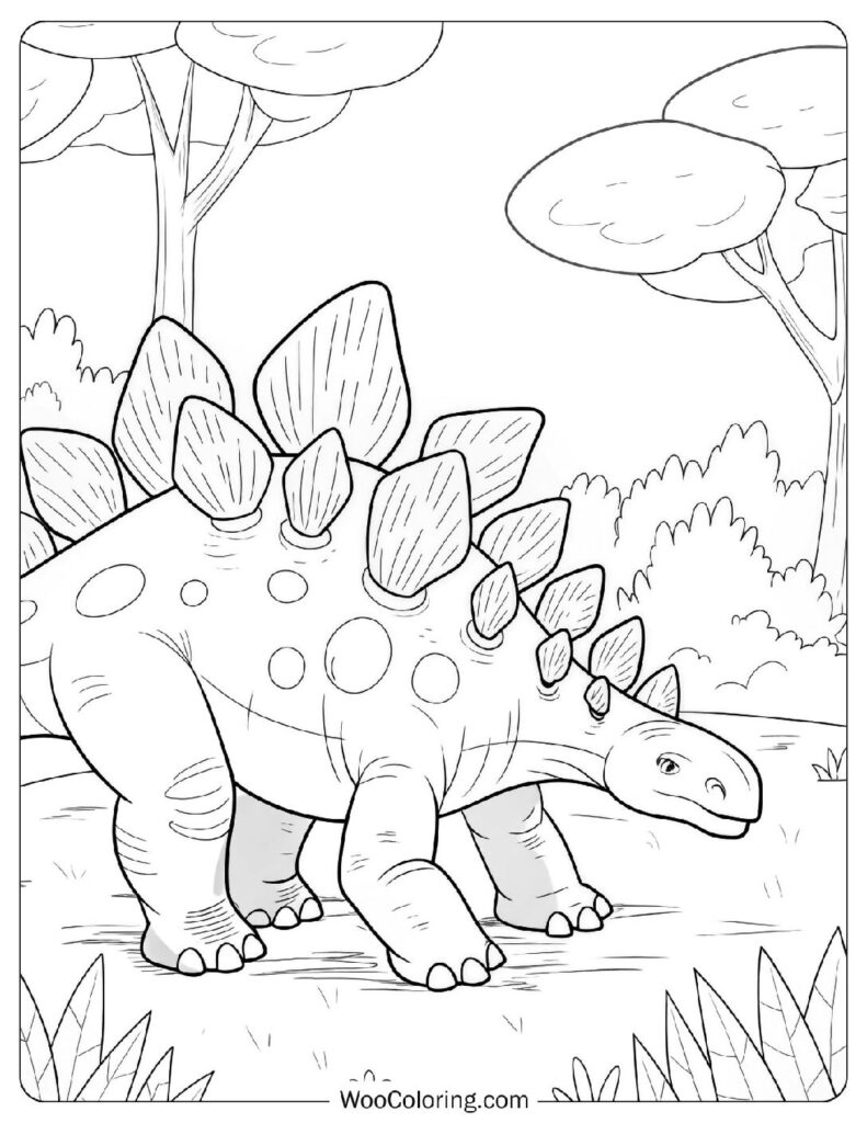 Roaming Stegosaurus Landscape Coloring Sheet For Preschoolers