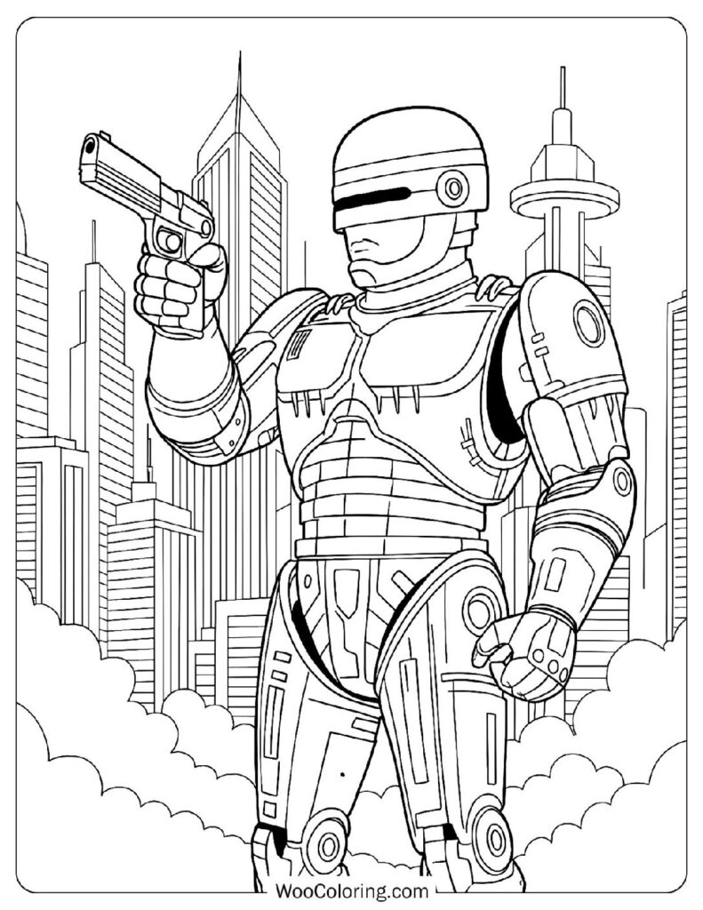Robocop Watching Over the City Coloring Page