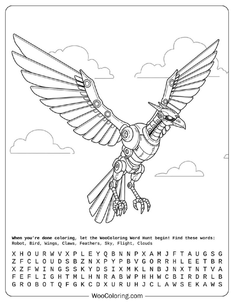 Robot Bird Flies Coloring Page