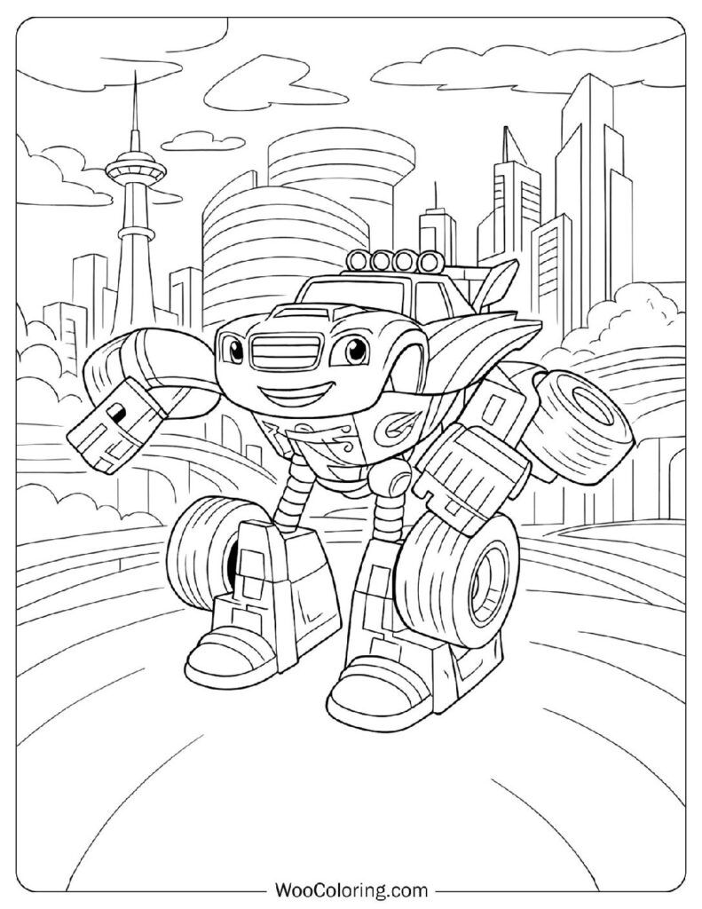 Robot Blaze the Car Coloring Page