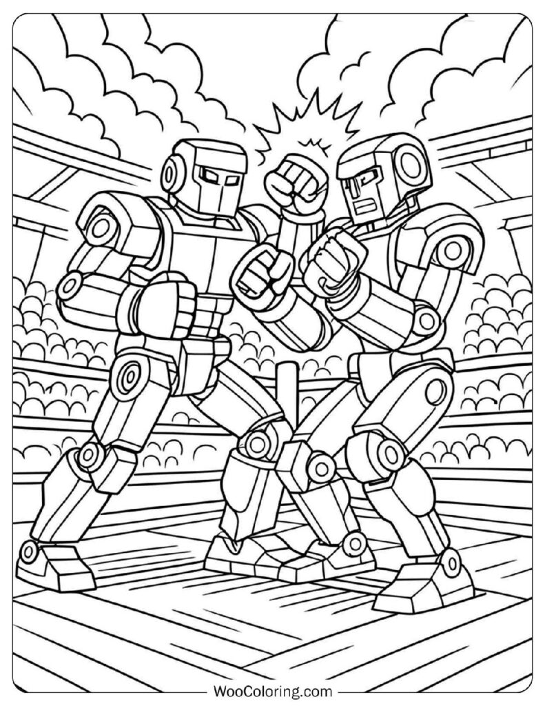 Robot Boxing Match in a Ring Coloring Page