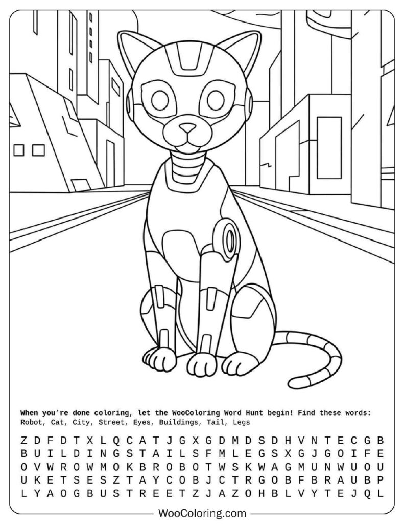Robot Cat Feels Coloring Page