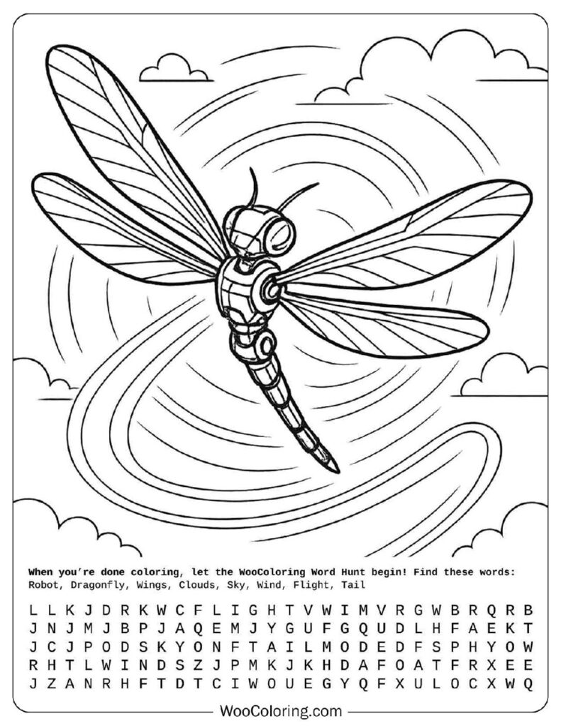 Robot Dragonfly Draws Coloring Page