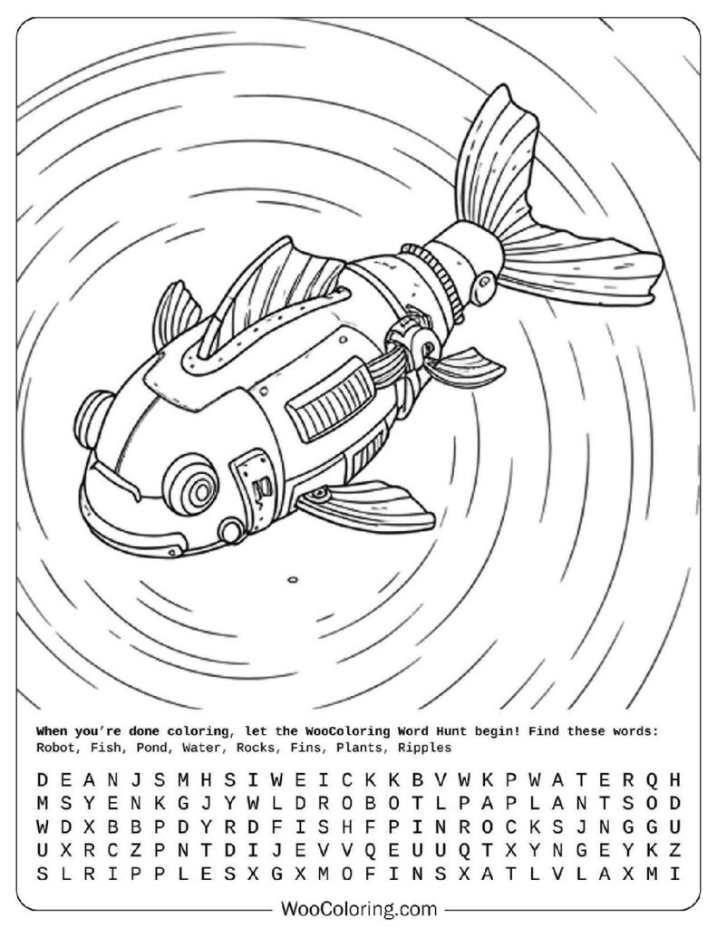 Robot Fish Circles Coloring Page