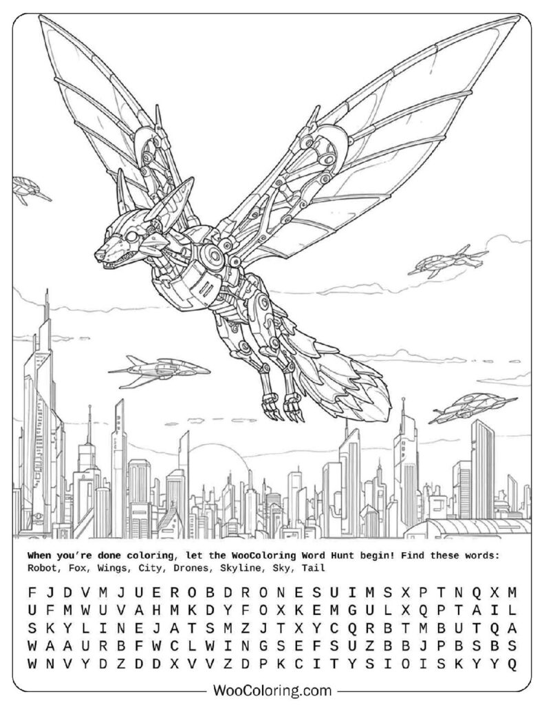 Robot Fox Glides Coloring Page