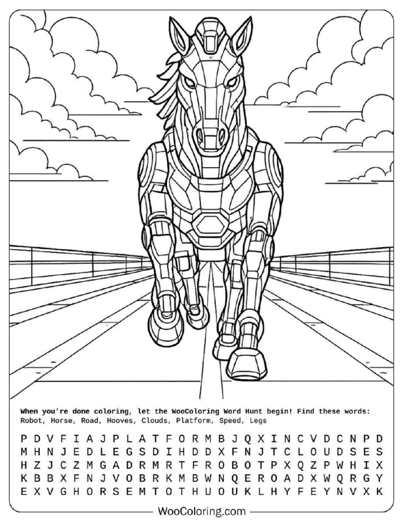 Robot Horse Runs Coloring Page