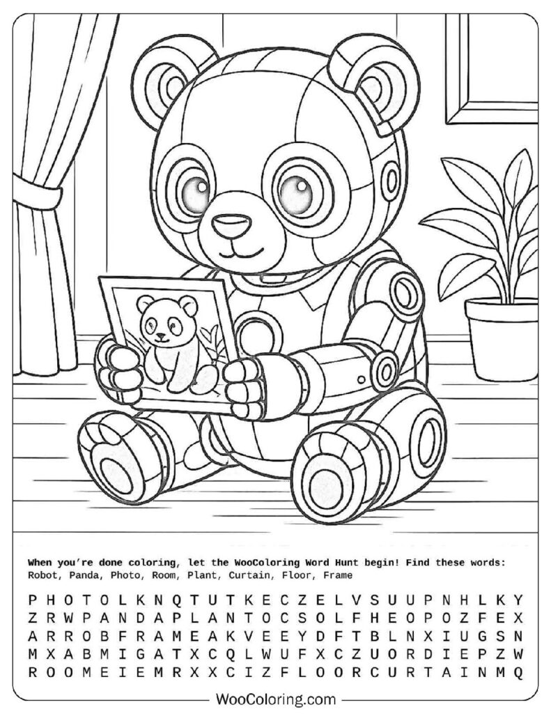 Robot Panda Finds Coloring Page