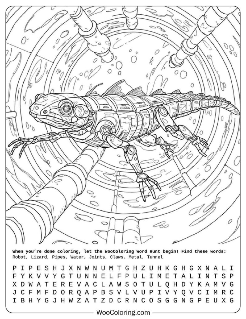 Robot Salamander Swims Coloring Page