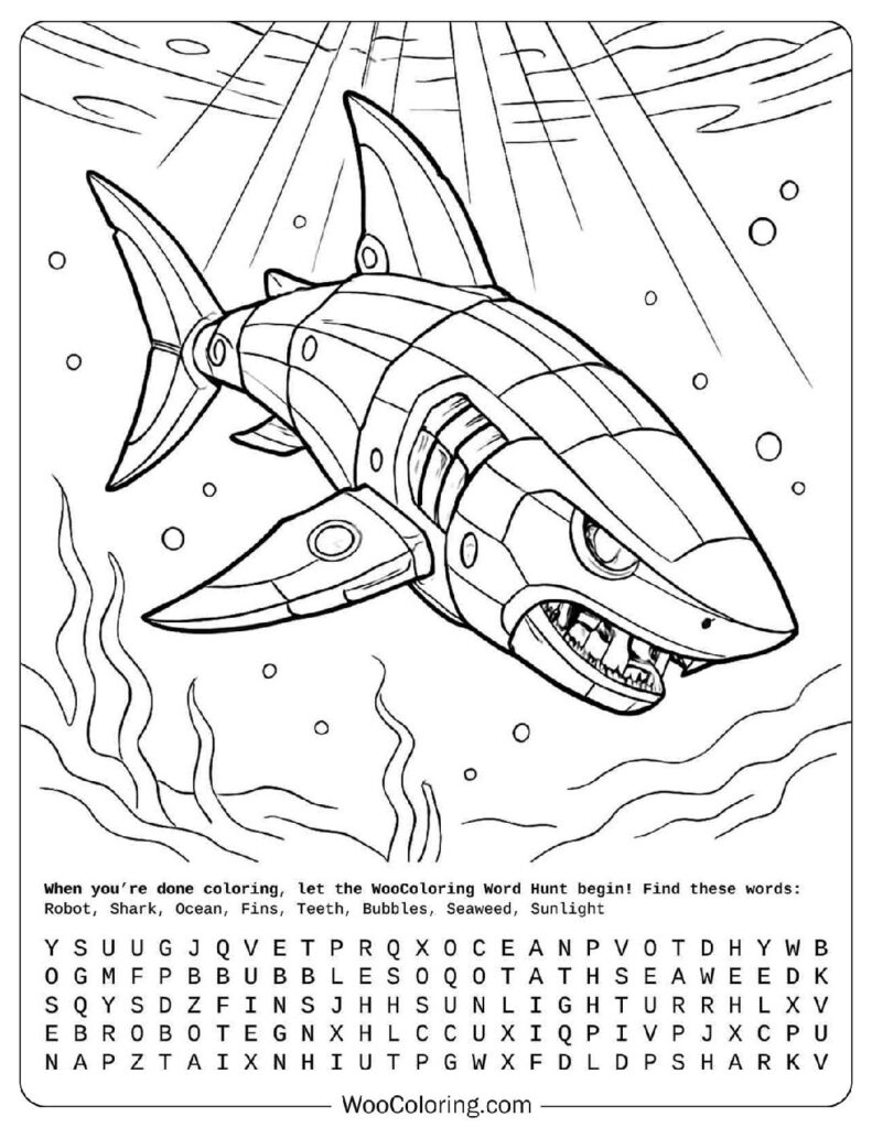 Robot Shark Dives Coloring Page