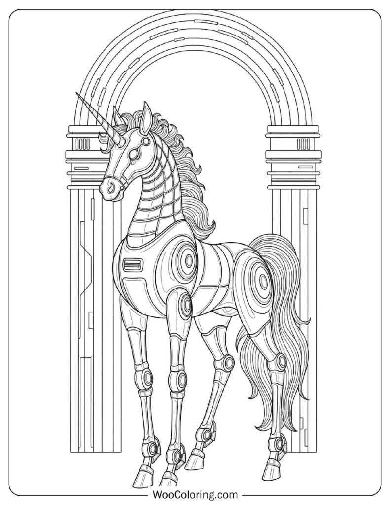 Robot Unicorn Fantasy Coloring Page