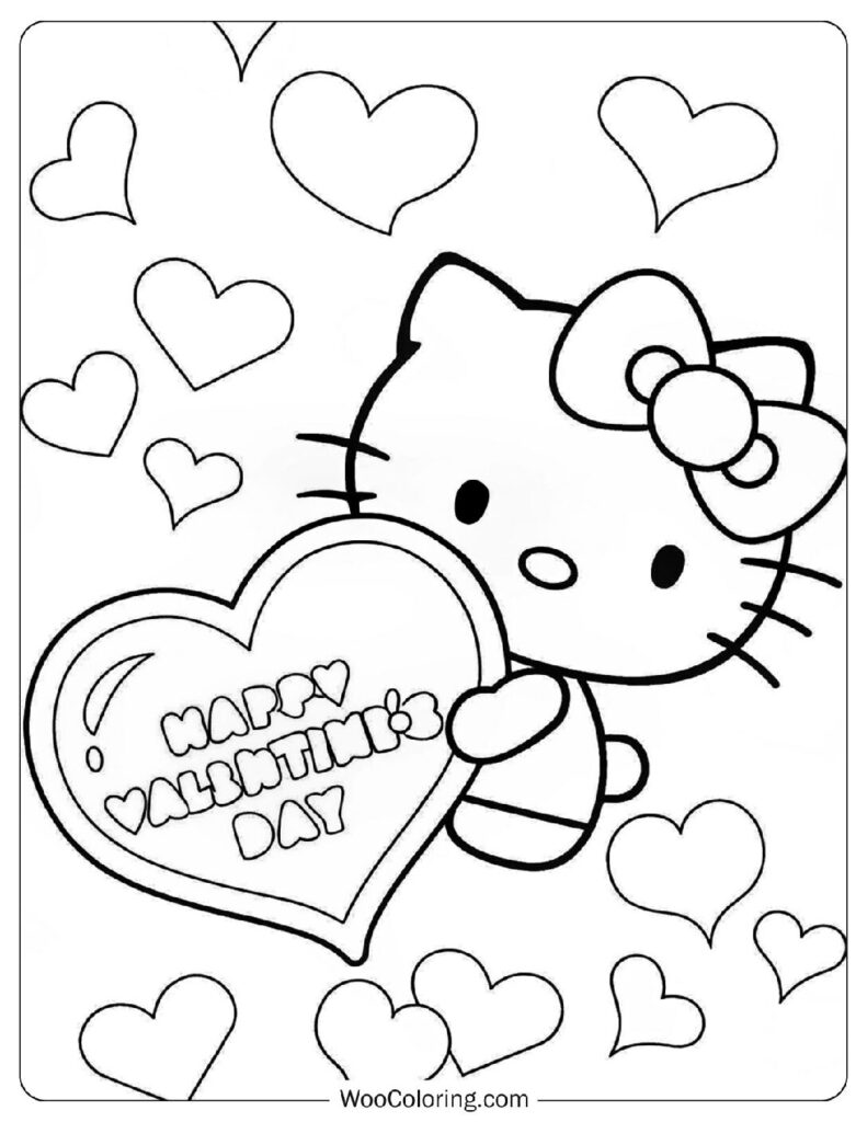 Romantic Valentine's Day Hello Kitty Sheet To Color