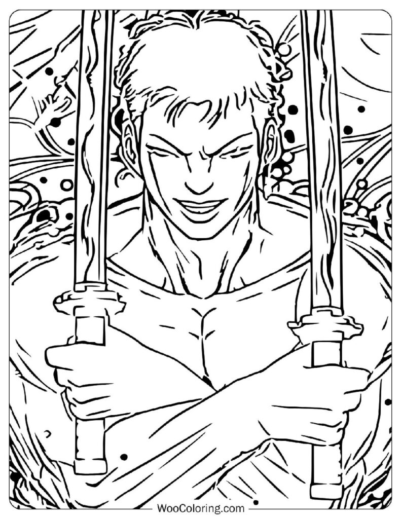 Roronoa Zoro – The Three-Sword Wielding Swordsman from One Piece Sheet To Color