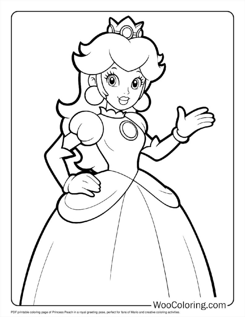 Royal Greeting with Princess Peach Coloring In For Kids
