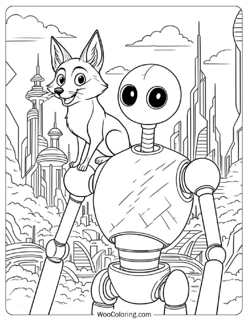 Roz the Wild Robot and Fink Looking for Rabbit Coloring Page