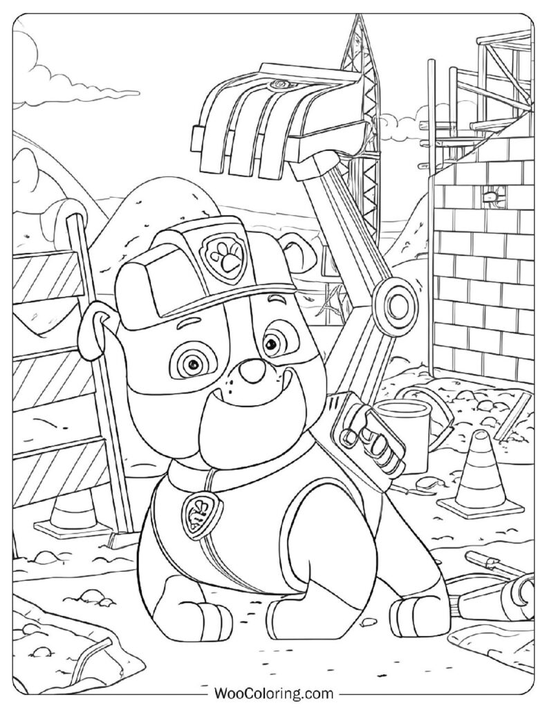 Rubble the Hardworking Bulldog Operating Construction Equipment from Rubble and Crew