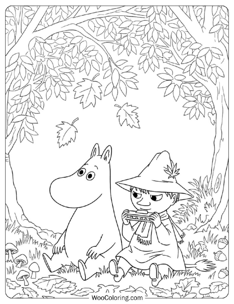 Russet Canopy Reverie with Moomintroll and Snufkin on an Autumn day