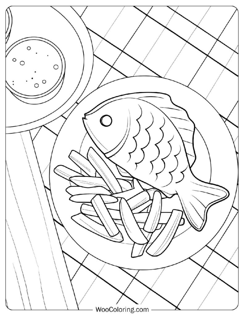 Food coloring page of Savory Fish and Chips