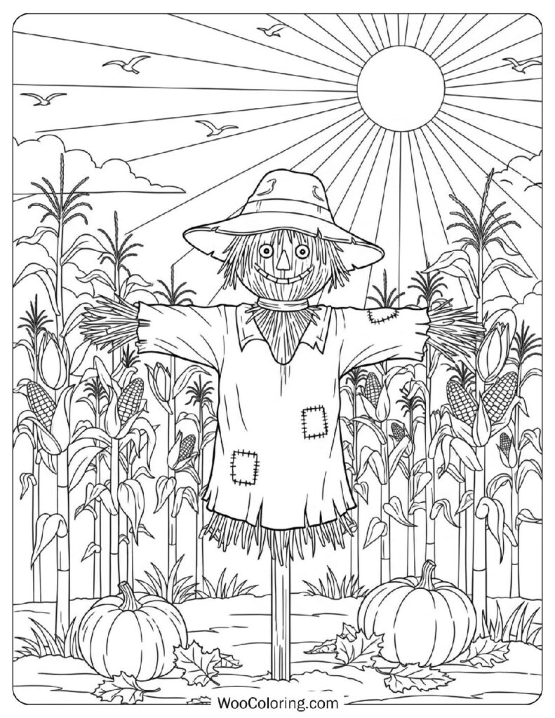 Scarecrow Guarding Cornfield Duty Under the Autumn Sun