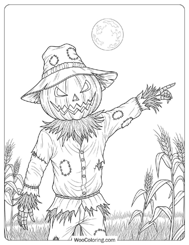 Scarecrow with Pumpkin Head coloring page
