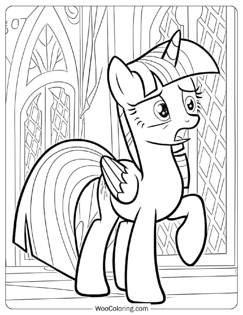 Scared Unicorn Coloring Page Featuring Twilight Sparkle For Girls