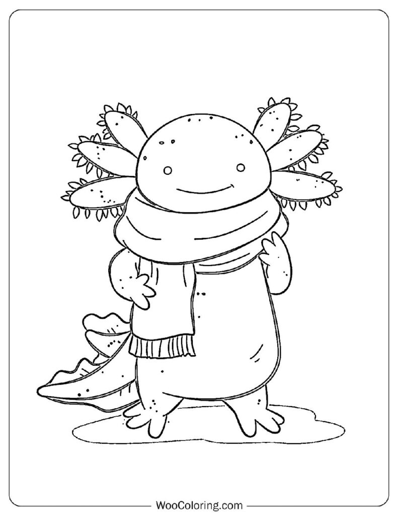 Scarf Axolotl Coloring In For Kids