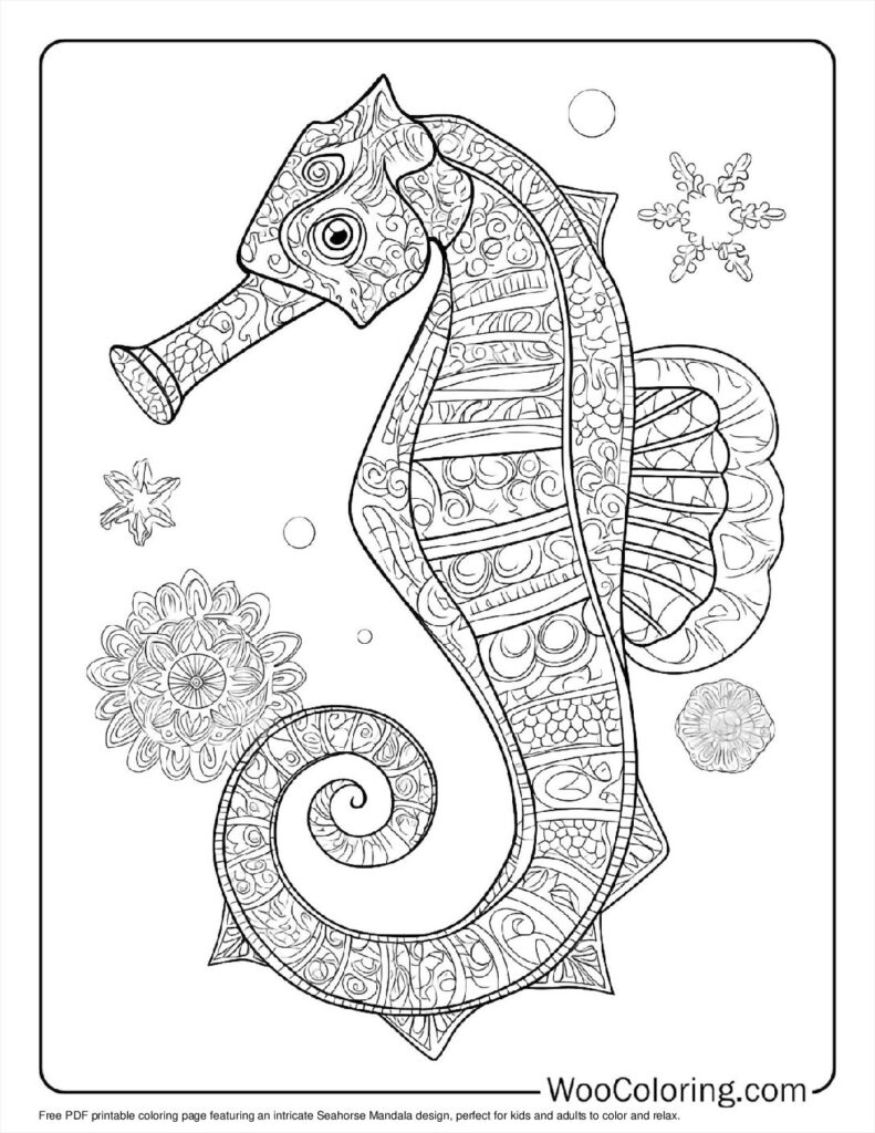Seahorse Mandala Art Coloring In For Kids